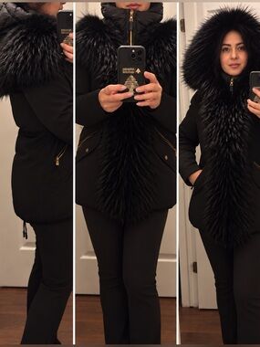 Rudsak Luxurious Black Fur-Trimmed Winter Coat retail 1400$